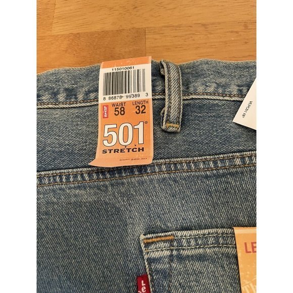 Levi's 501 Jeans Blue Original Stretch Big  Tall Men's NWT‎ 58x32 - Picture 4 of 6